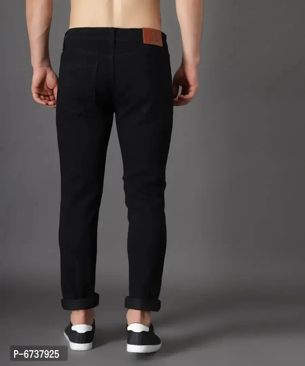 Stylish Cotton Blend Black Slim Fit Jeans For Men - Black, 32