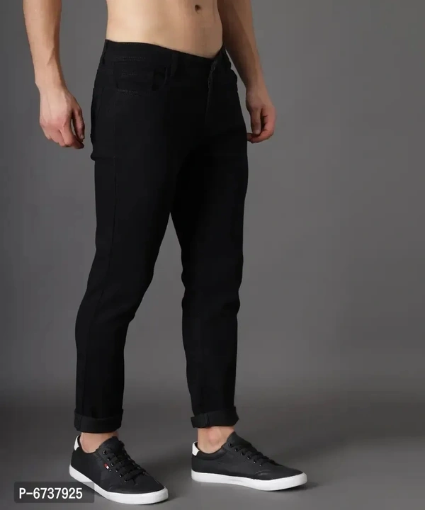 Stylish Cotton Blend Black Slim Fit Jeans For Men - Black, 32