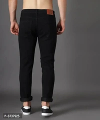 Stylish Cotton Blend Black Slim Fit Jeans For Men - Black, 36