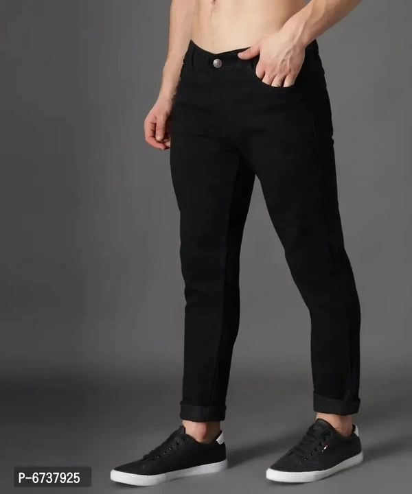 Stylish Cotton Blend Black Slim Fit Jeans For Men - Black, 36