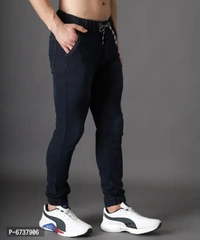 Stylish Cotton Blend Navy Blue Slim Fit Joggers For Men - Navy Blue, 36
