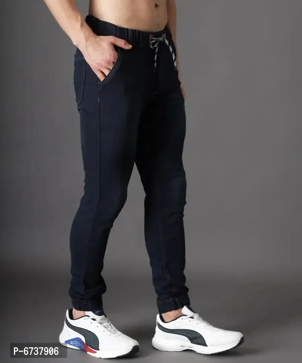 Stylish Cotton Blend Navy Blue Slim Fit Joggers For Men - Navy Blue, 36