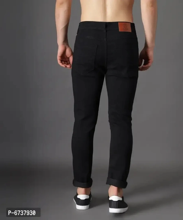 Stylish Cotton Blend Knee Cut Slim Fit Black Solid Jeans For Men - 30, Black