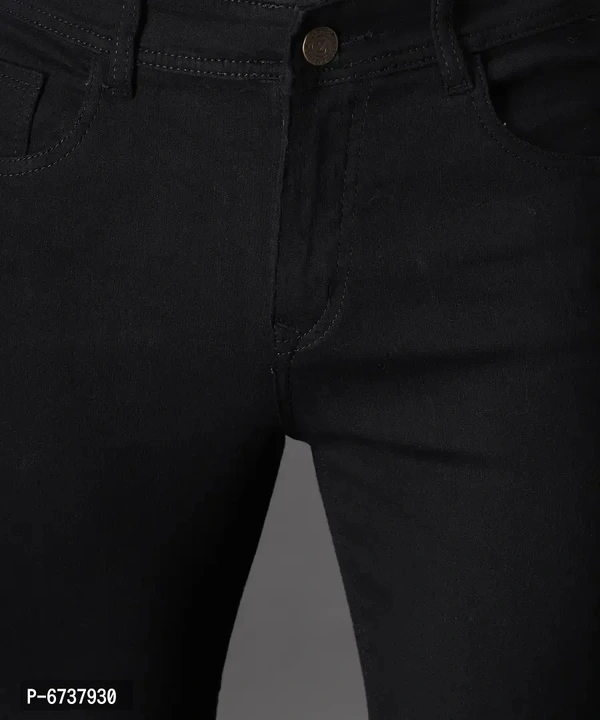Stylish Cotton Blend Knee Cut Slim Fit Black Solid Jeans For Men - 30, Black
