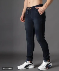 Stylish Cotton Blend Navy Blue Slim Fit Joggers For Men - Navy Blue, 36