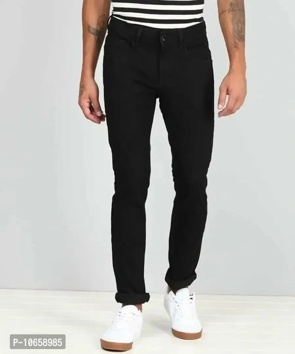 Fashion Regular Fit Denim Jeans For Men - Black, 32