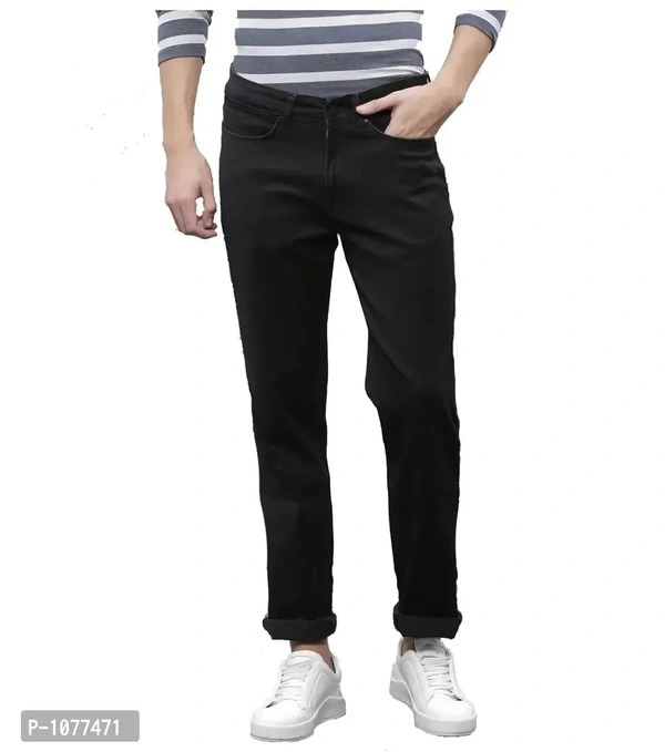 Black Stretchable Denim Regular Fit Jeans - Black, 34