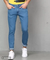 Elegant Denim Blue Solid Skinny Fit Jeans For Men - Blue, 32