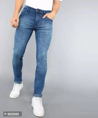 Elegant Denim Blue Solid Skinny Fit Jeans For Men - Blue, 28