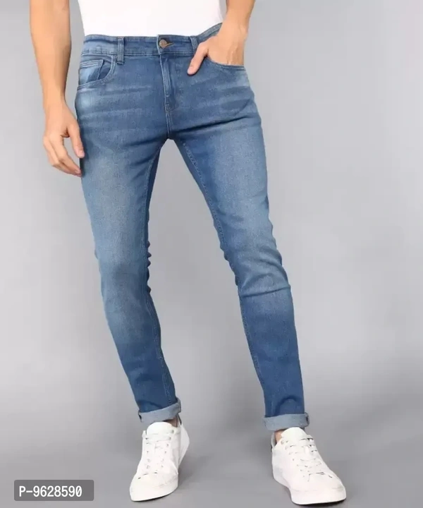 Elegant Denim Light Blue Solid Skinny Fit Jeans For Men - 34