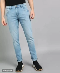 Elegant Denim Light Blue Solid Skinny Fit Jeans For Men - 28