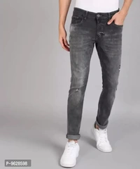 Elegant Denim Grey Solid Skinny Fit Jeans For Men - Gray, 28