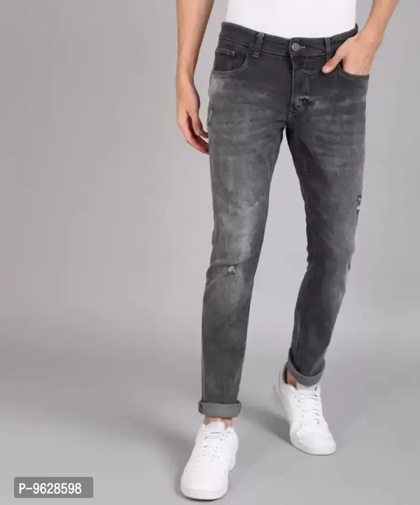 Elegant Denim Grey Solid Skinny Fit Jeans For Men - Gray, 28
