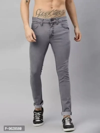 Elegant Denim Grey Solid Skinny Fit Jeans For Men - Gray, 28