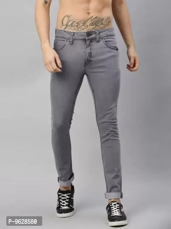 Elegant Denim Grey Solid Skinny Fit Jeans For Men - Gray, 30
