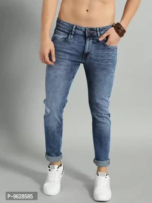 Elegant Denim Blue Solid Skinny Fit Jeans For Men - 34