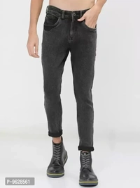 Elegant Denim Black Solid Tapered Fit Jeans For Men - 32