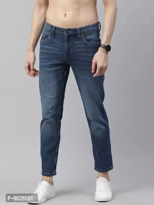 Elegant Denim Blue Solid Slim Fit Jeans For Men - 28