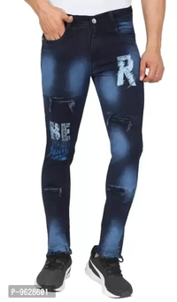 Elegant Denim Navy Blue Solid Slim Fit Jeans For Men - 34