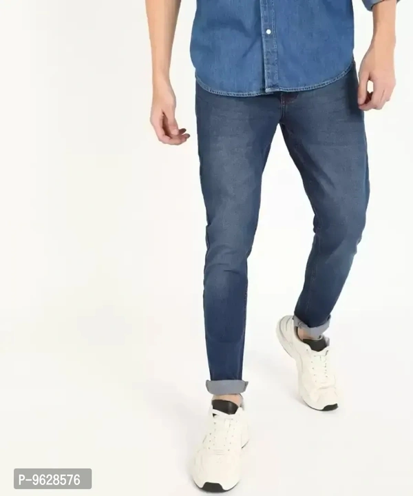 Elegant Denim Blue Solid Skinny Fit Jeans For Men - 30