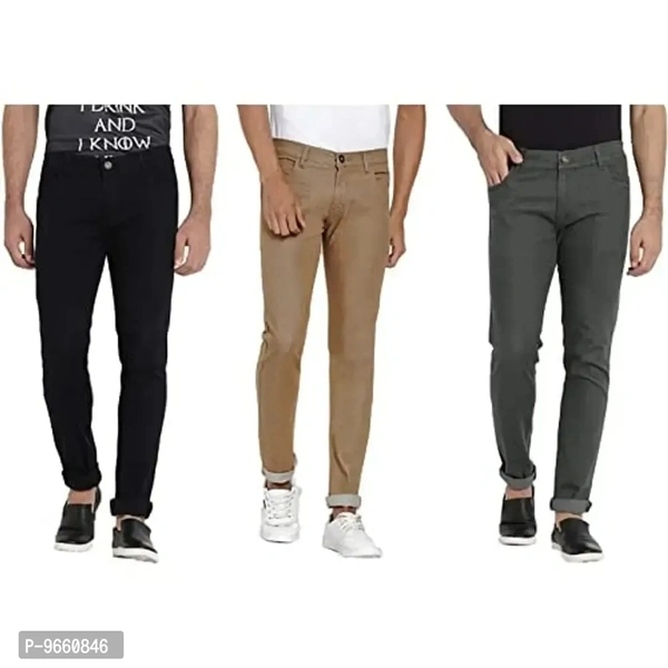 DAIS Men Skinny Fit Mid Rise Mildy Wash Black,Khakhi and Olive Pack of 3 Jeans - 38