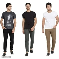 DAIS Men Skinny Fit Mid Rise Mildy Wash Black,Khakhi and Olive Pack of 3 Jeans - 38