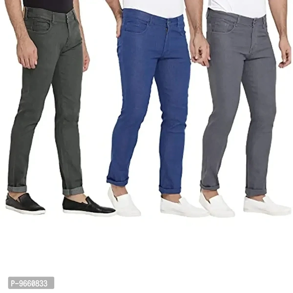 DAIS Men Skinny Fit Mid Rise Mildy Wash Olive, Grey and Light Blue Pack of 3 Jeans - 36