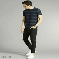Mens Black Slim Fit Mid-Rise Slash knee Jeans - Black, 28