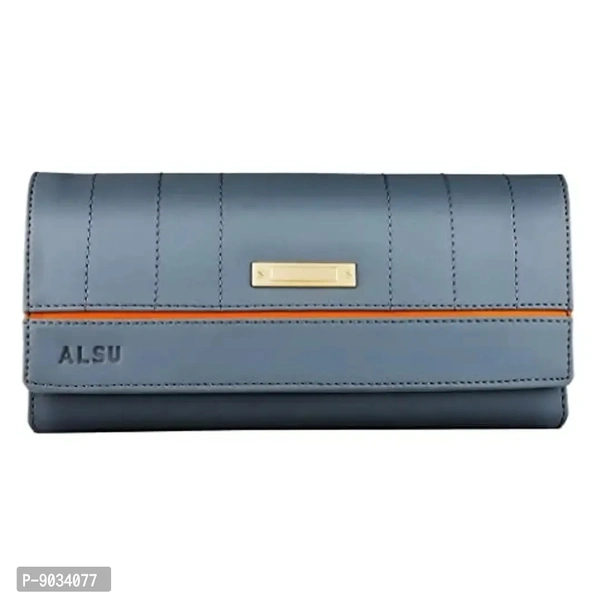 ALSU Women's Trendy Blue Hand Clutch Wallet with Phone Pocket Card Holder (klm-014gryblu)
