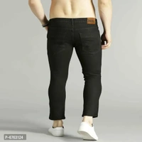 Mens Black Slim Fit Mid-Rise Slash knee Jeans - Black, 28