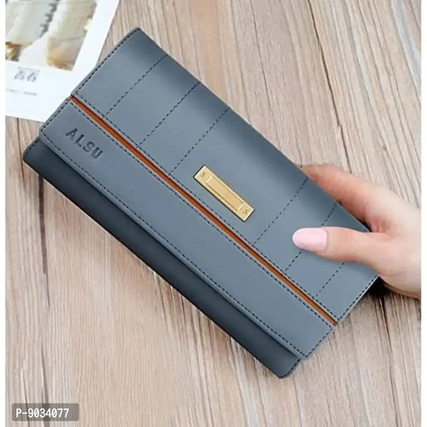 ALSU Women's Trendy Blue Hand Clutch Wallet with Phone Pocket Card Holder (klm-014gryblu)