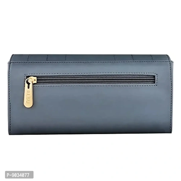ALSU Women's Trendy Blue Hand Clutch Wallet with Phone Pocket Card Holder (klm-014gryblu)