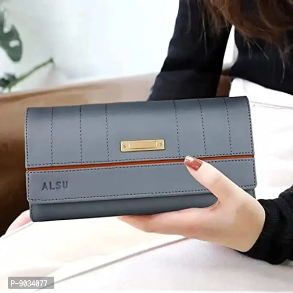 ALSU Women's Trendy Blue Hand Clutch Wallet with Phone Pocket Card Holder (klm-014gryblu)