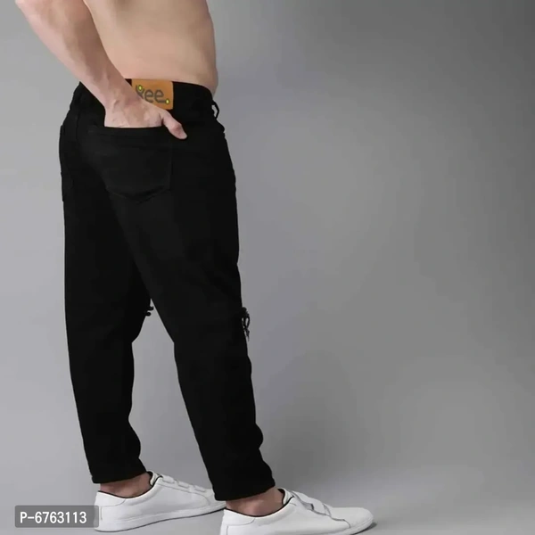Mens Black Slim Fit Mid-Rise Slash knee Jeans - Black, 32