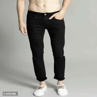Mens Black Slim Fit Mid-Rise Slash knee Jeans - Black, 30