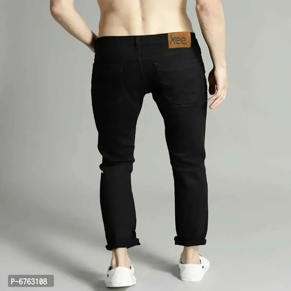 Mens Black Slim Fit Mid-Rise Slash knee Jeans - Black, 32