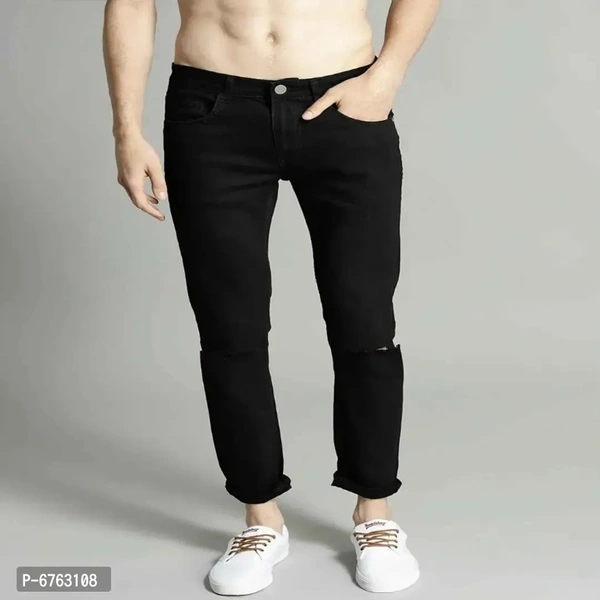 Mens Black Slim Fit Mid-Rise Slash knee Jeans - Black, 32