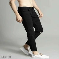 Mens Black Slim Fit Mid-Rise Slash knee Jeans - Black, 32