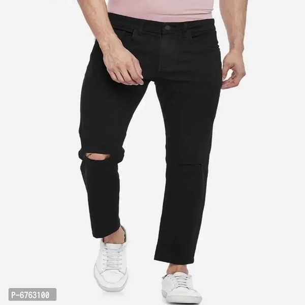 Mens Black Slim Fit Mid-Rise Slash knee Jeans - Black, 28