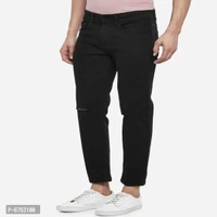 Mens Black Slim Fit Mid-Rise Slash knee Jeans - Black, 28