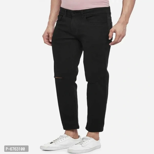 Mens Black Slim Fit Mid-Rise Slash knee Jeans - Black, 28