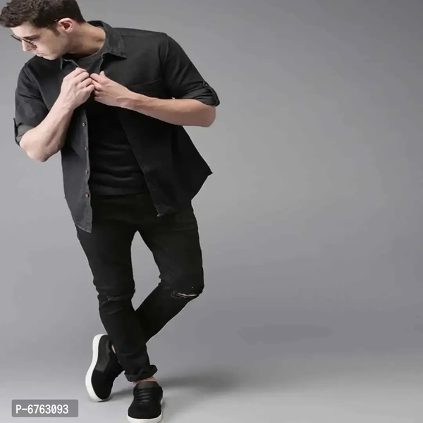 Mens Black Slim Fit Mid-Rise Slash knee Jeans - Black, 30