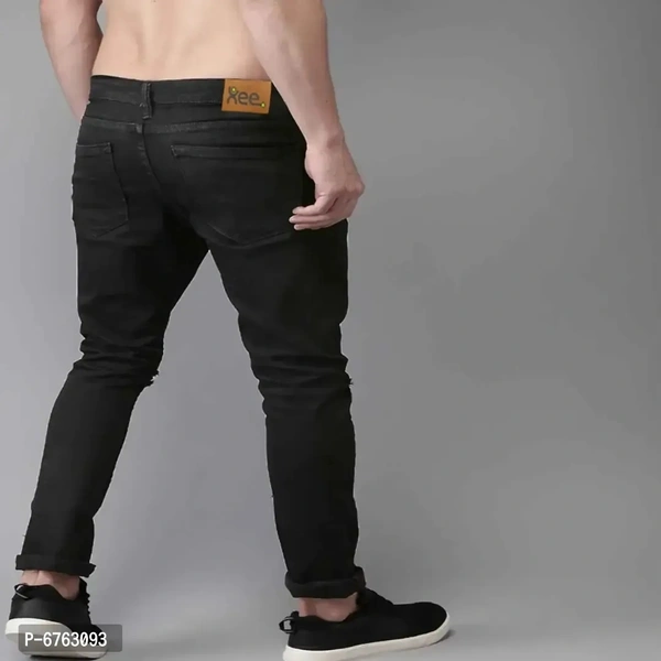 Mens Black Slim Fit Mid-Rise Slash knee Jeans - Black, 34