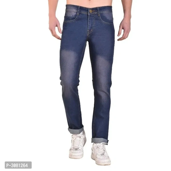 Men's Blue Cotton Spandex Faded Regular Fit Mid-Rise Jeans - 30