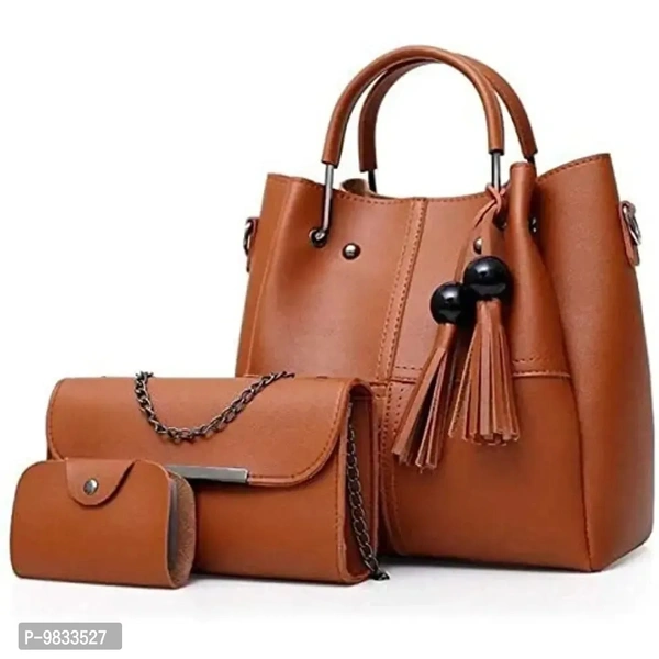 SaleBox P.U. Leather Handbag/Shoulder Bag Ideal for Women's & Girls Pack of Three (Tan)