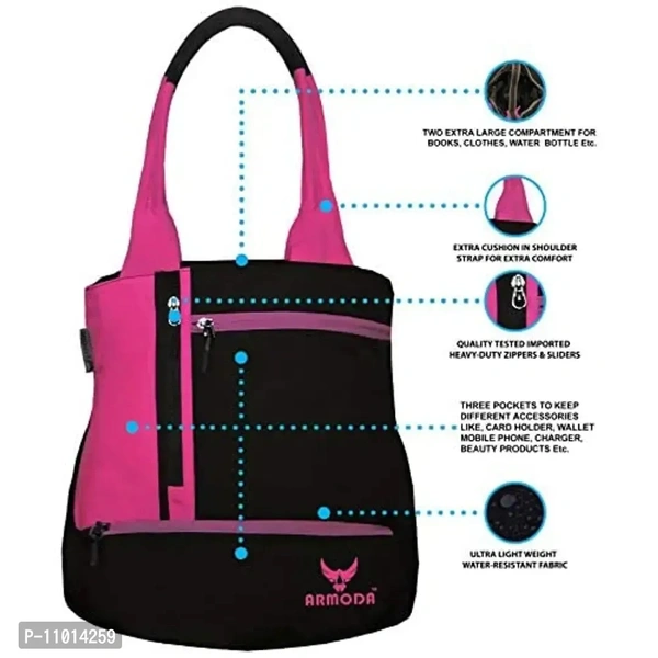 ARMODA LADIES MULTI-POCKET SHOULDER BAG (Black & Pink)
