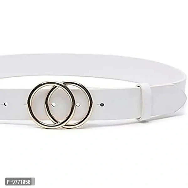Dryon Women's and Girl's Fashion Double O-Ring Buckle and Faux Leather Belt Pack of 2 ( Free Size ) (White and Brown)