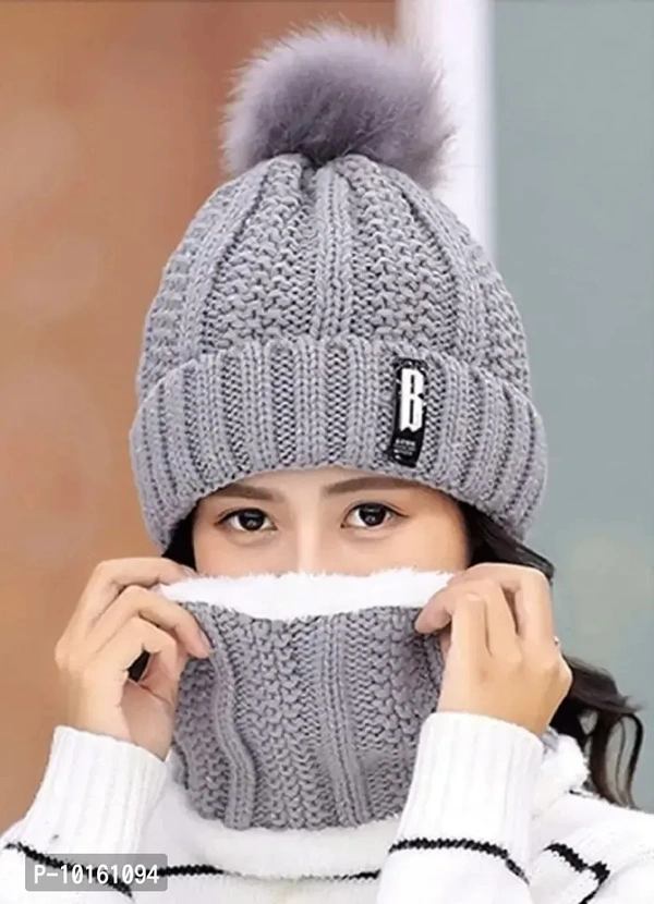 Jubination Winter Soft Warm Snow Proof Pom Cap (Inside Fur) Woollen Beanie Cap for Womens Girls