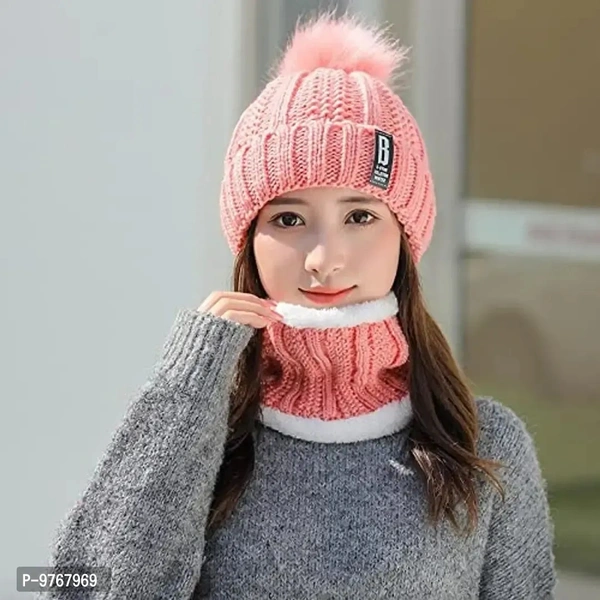 REFFER Winter Woolen Beanie Cap & Scarf Set for Women & Girls | Warm & Stylish | Freesize | Pack of 2