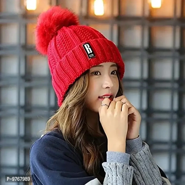 REFFER Winter Woolen Beanie Cap & Scarf Set for Women & Girls